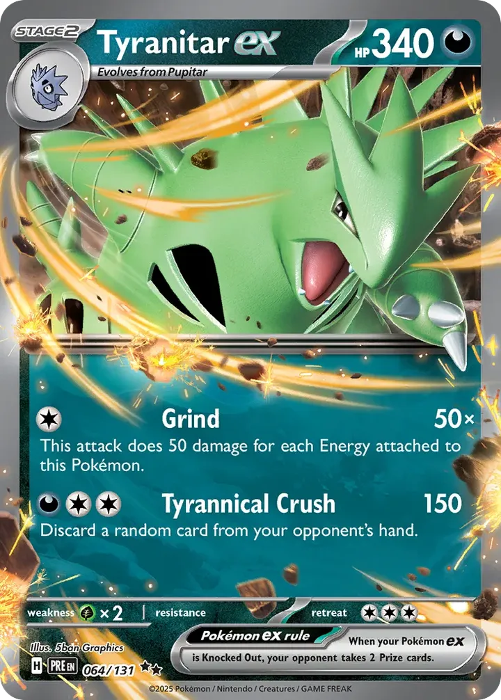 Scarlet & Violet—Prismatic Evolutions 英語版 Tyranitar ex 64 カード表面