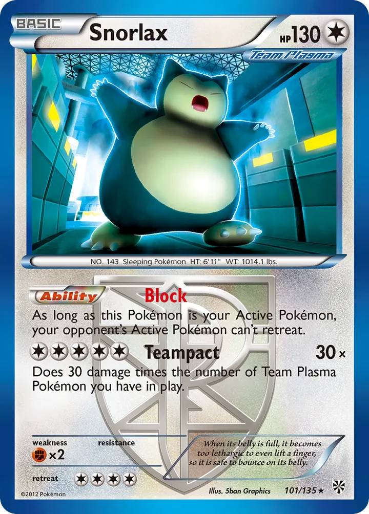 Black & White—Plasma Storm 영어판 Snorlax 101 카드 앞면