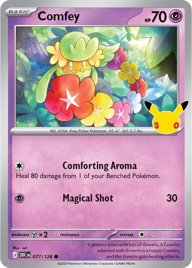 Pokémon TCG: 30th Celebration 英語版 Comfey 77 カード表面