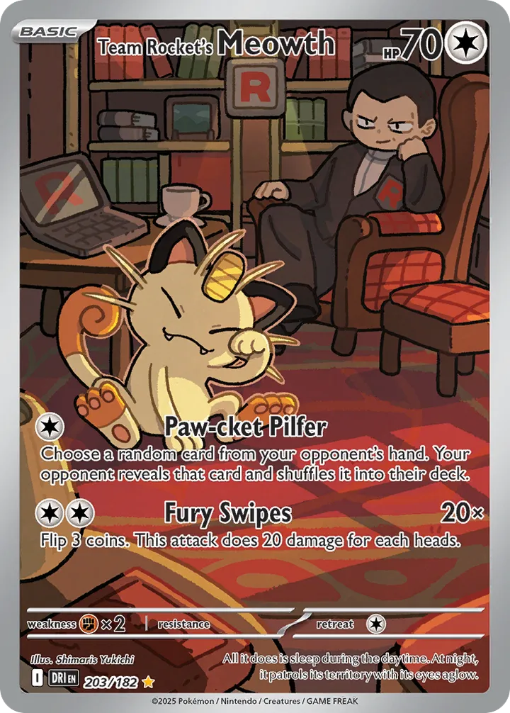 Scarlet & Violet—Destined Rivals 英語版 Team Rocket's Meowth 203 カード表面