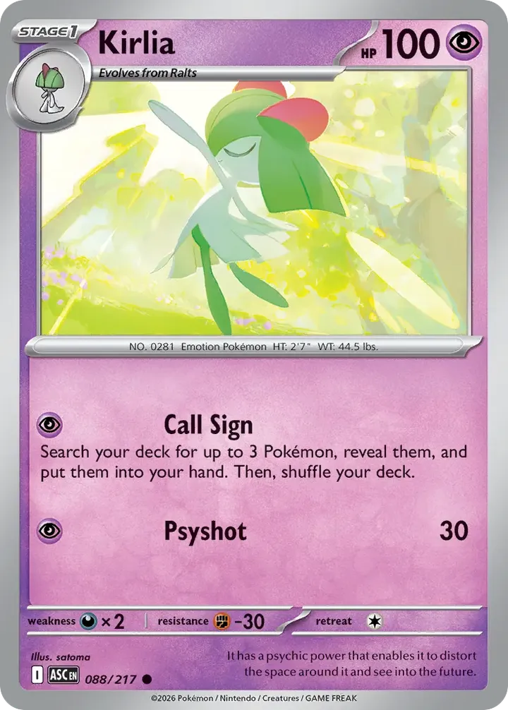 Mega Evolution—Ascended Heroes 영어판 Kirlia 88 카드 앞면