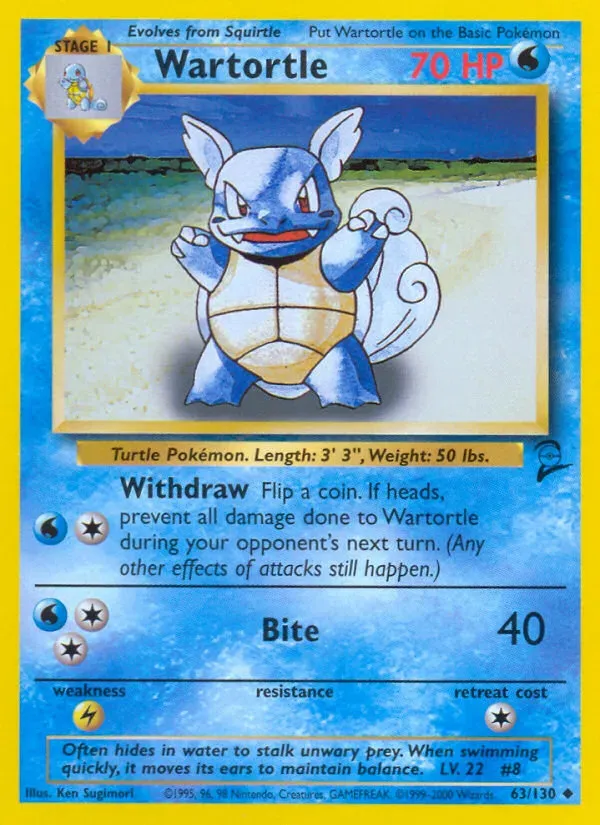 Front of Wartortle 63, Base Set 2 English