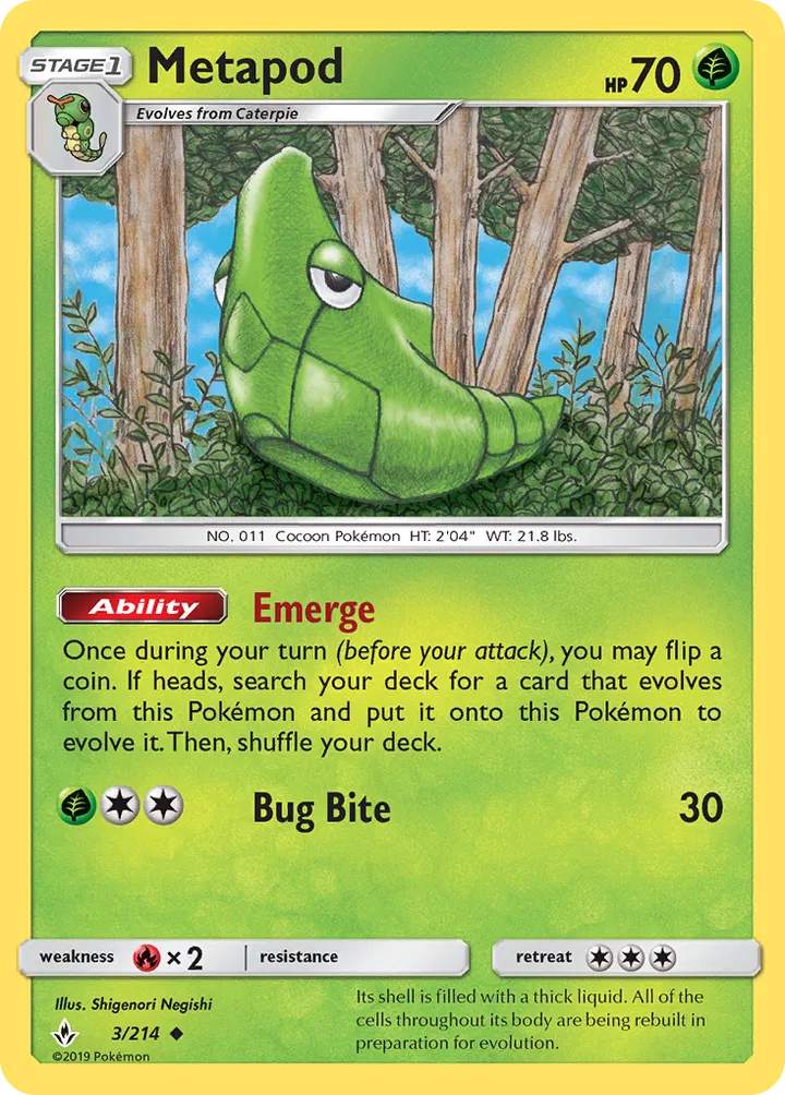 Sun & Moon—Unbroken Bonds 영어판 Metapod 3 카드 앞면