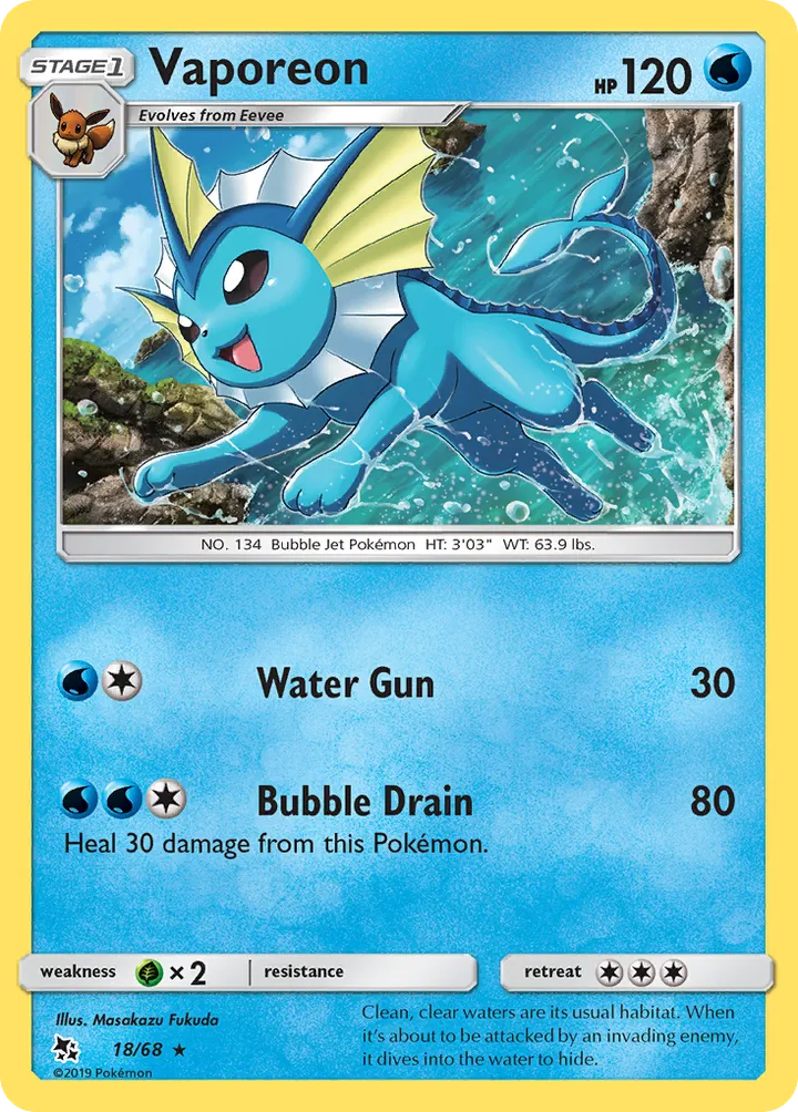 Hidden Fates 영어판 Vaporeon 18 카드 앞면