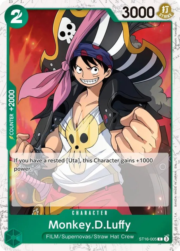 GREEN Uta 英語版 Monkey.D.Luffy ST16-005 · 再録 · パイレーツ カード表面
