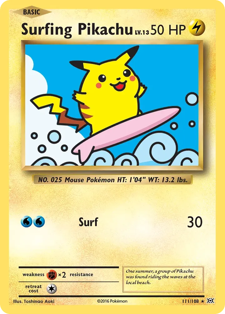 XY—Evolutions 英語版 Surfing Pikachu 111 カード表面