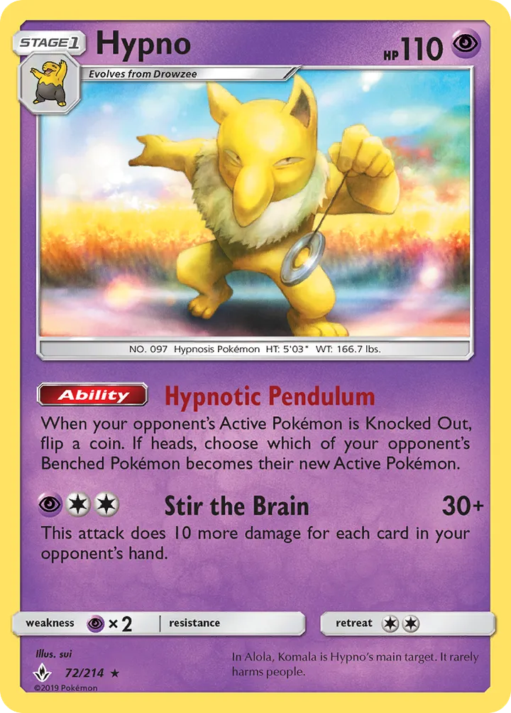 Sun & Moon—Unbroken Bonds 영어판 Hypno 72 카드 앞면