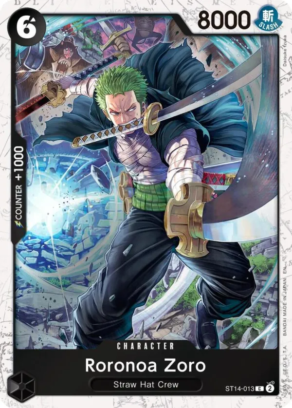 3D2Y 영어판 Roronoa Zoro ST14-013 · 재록 · 해적 카드 앞면