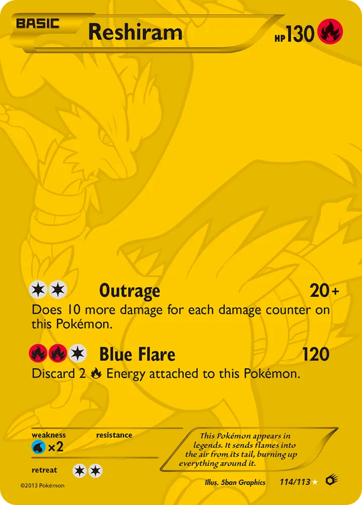 Front of Reshiram 114, Black & White—Legendary Treasures English