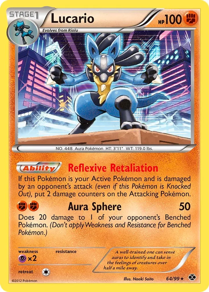 Black & White—Next Destinies 영어판 Lucario 64 카드 앞면