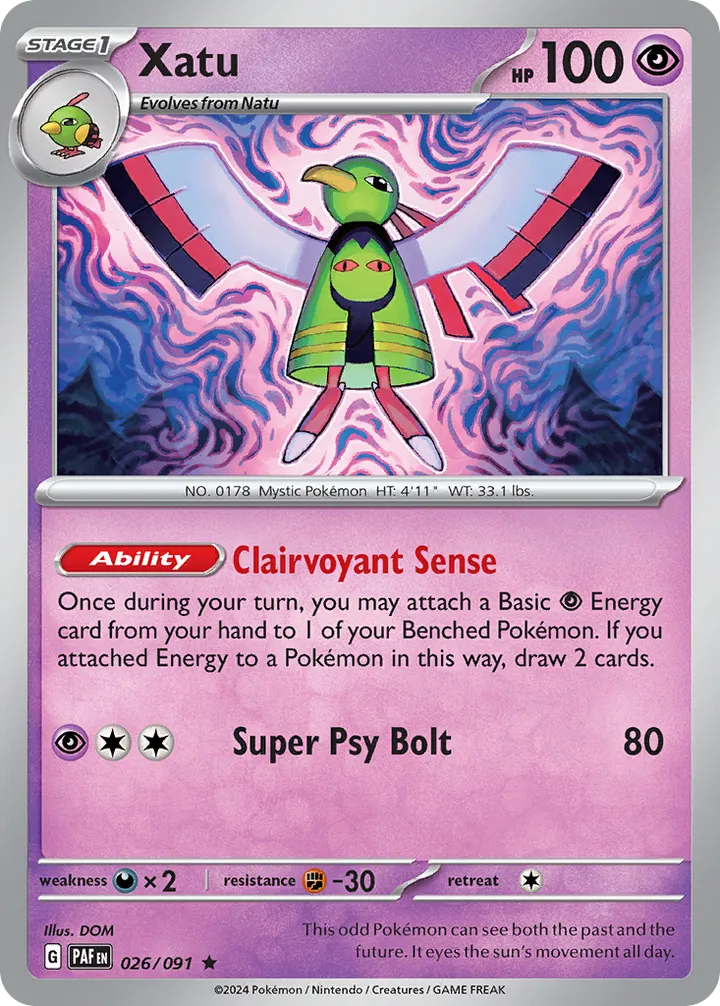 Front of Xatu 26, Scarlet & Violet—Paldean Fates English
