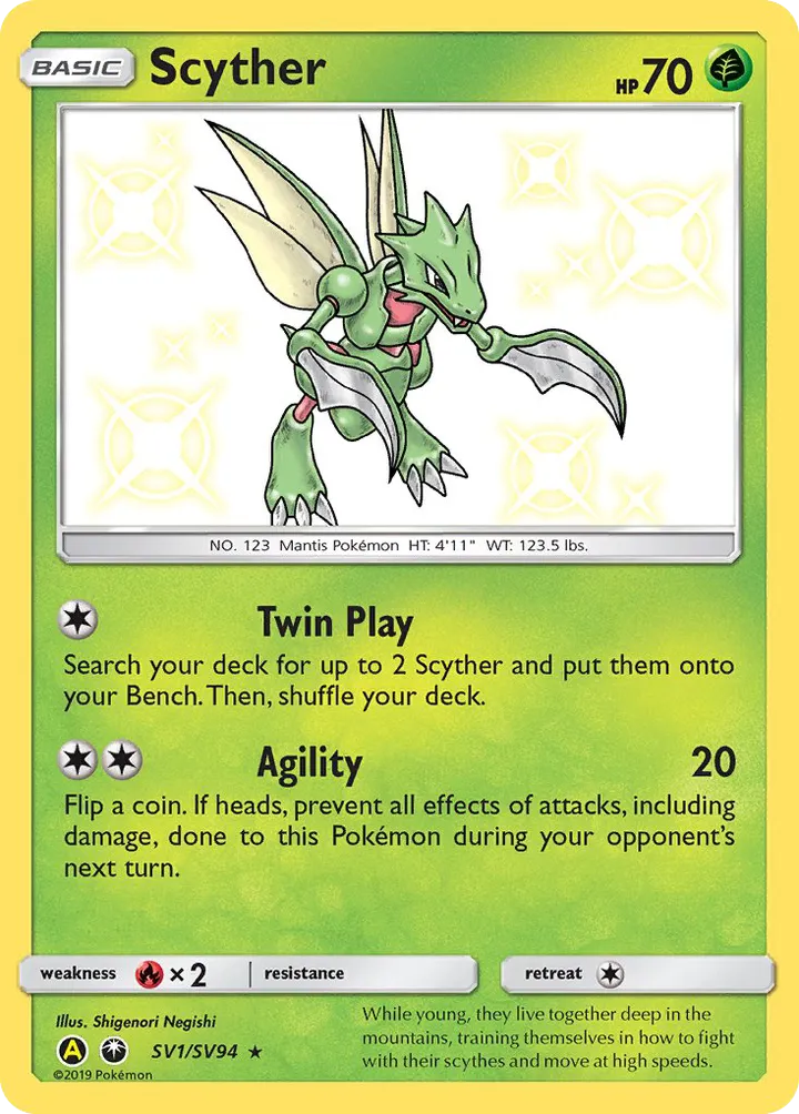 Hidden Fates 영어판 Scyther SV1 카드 앞면