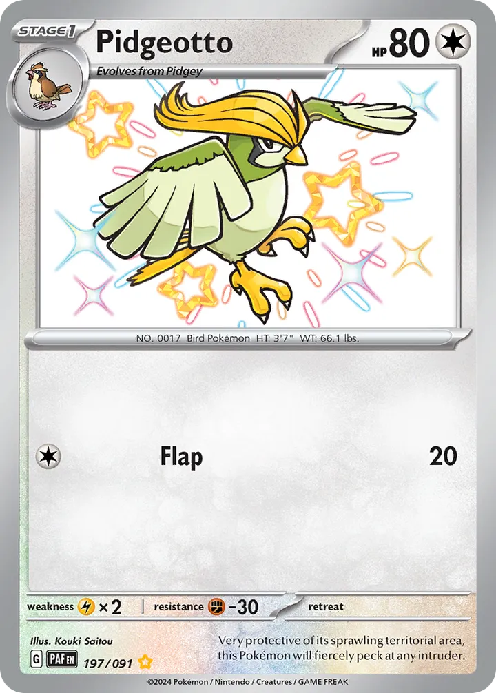 Scarlet & Violet—Paldean Fates 英語版 Pidgeotto 197 カード表面