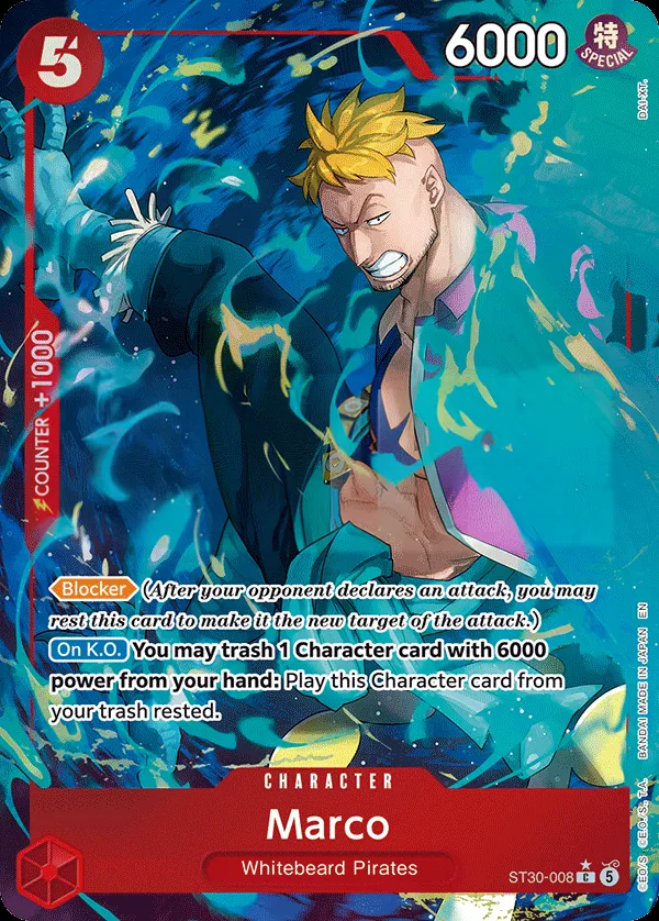 Luffy & Ace 영어판 Marco ST30-008 · 패럴렐 카드 앞면