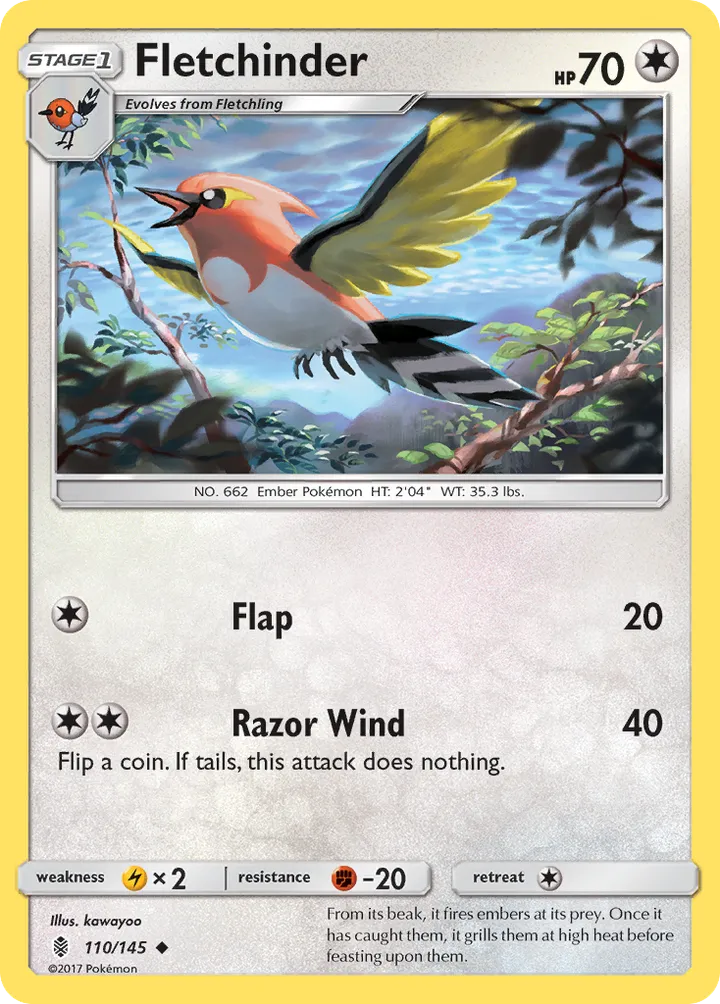 Sun & Moon—Guardians Rising 영어판 Fletchinder 110 카드 앞면