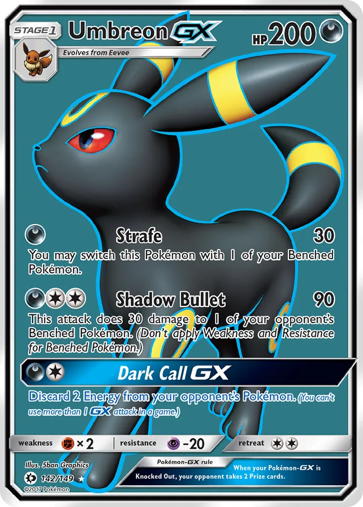 Sun & Moon 영어판 Umbreon-GX 142 카드 앞면