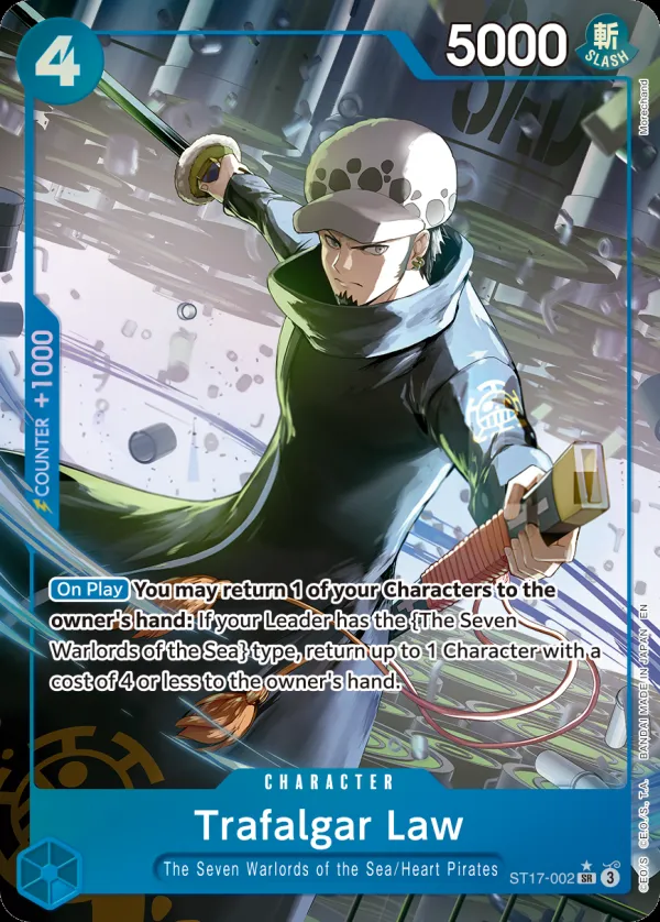 BLUE Donquixote Doflamingo 영어판 Trafalgar Law ST17-002 · 패럴렐 카드 앞면