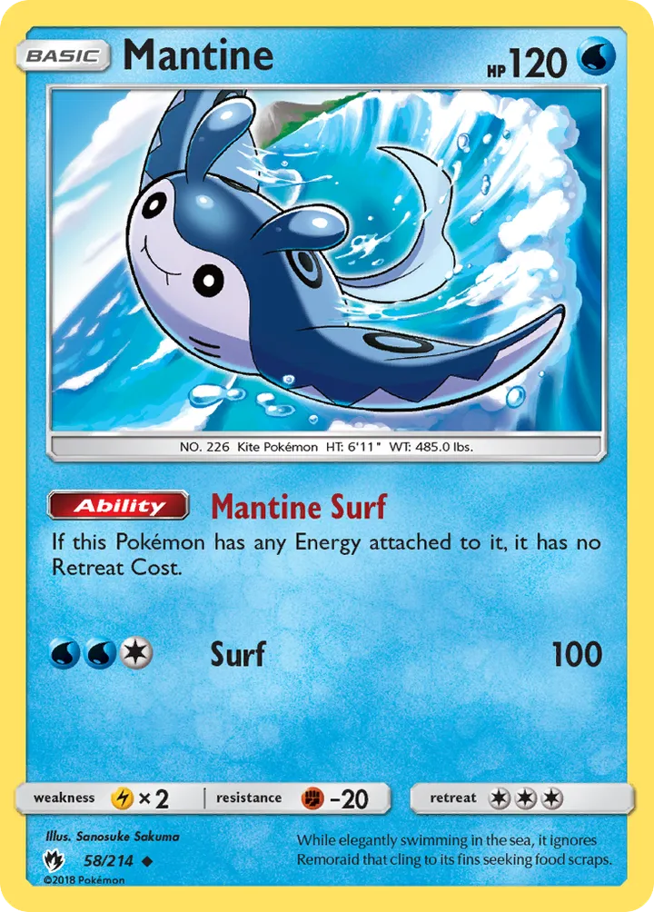 Sun & Moon—Lost Thunder 英語版 Mantine 58 カード表面