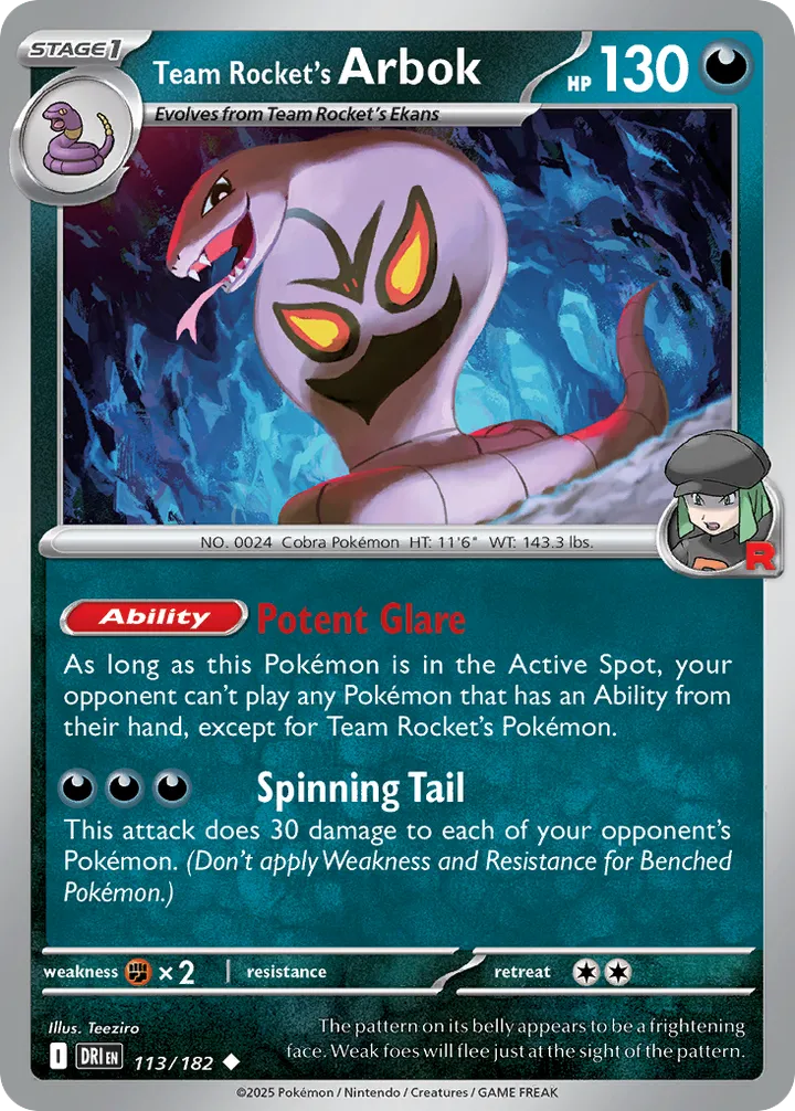 Scarlet & Violet—Destined Rivals 영어판 Team Rocket's Arbok 113 카드 앞면