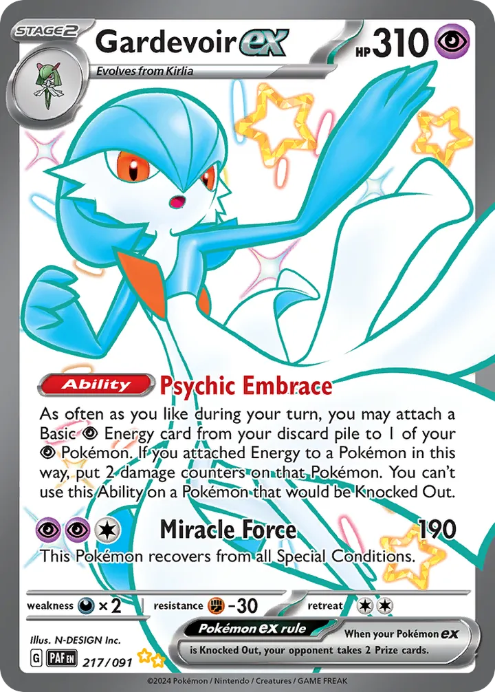 Scarlet & Violet—Paldean Fates 英語版 Gardevoir ex 217 カード表面