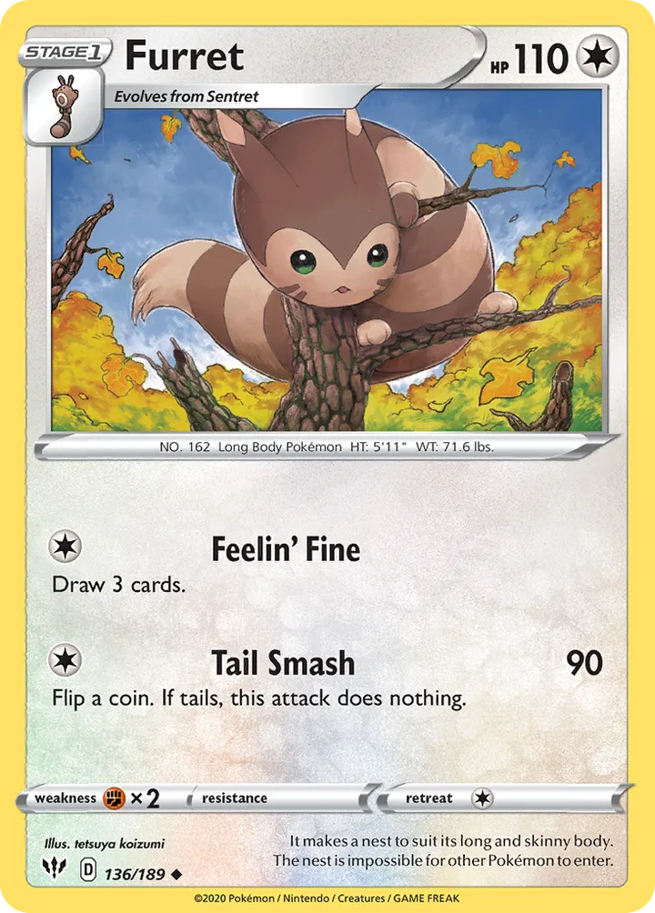 Sword & Shield—Darkness Ablaze 영어판 Furret 136 카드 앞면