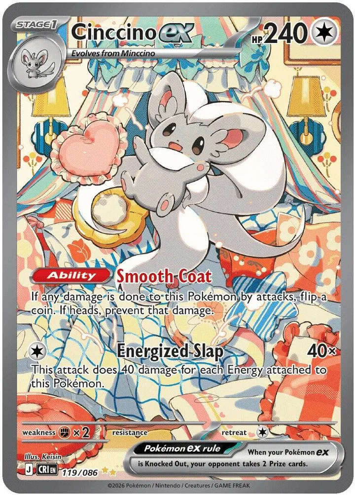 Front of Cinccino ex 119, Mega Evolution—Chaos Rising English