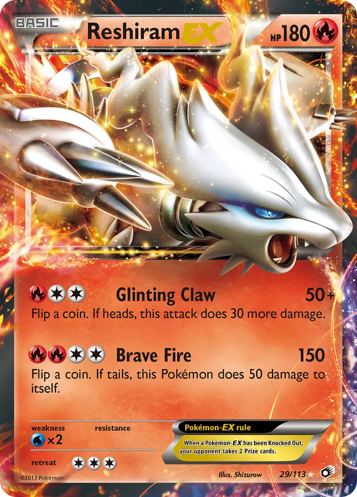Front of Reshiram-EX 29, Black & White—Legendary Treasures English