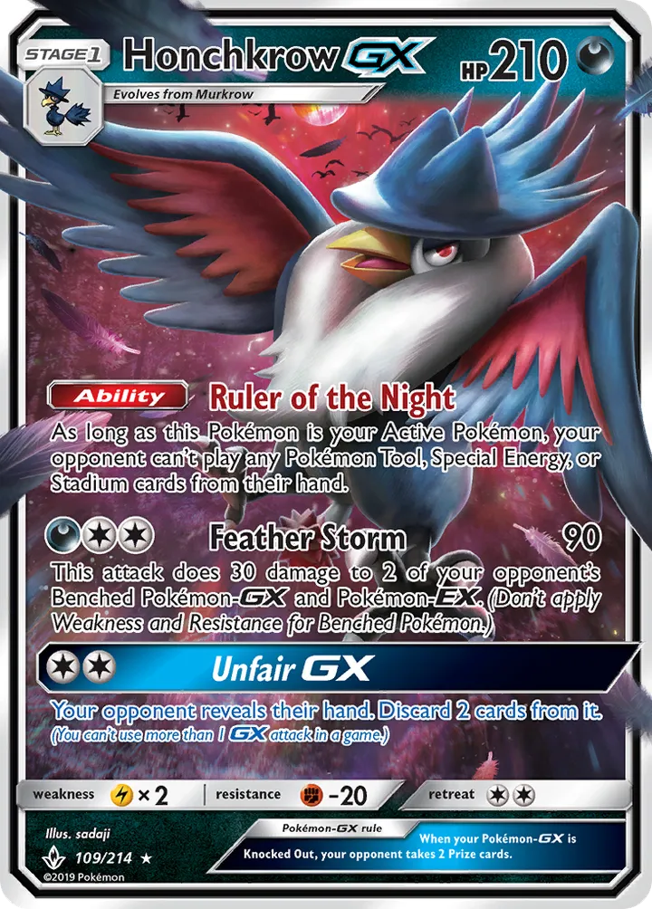 Sun & Moon—Unbroken Bonds 영어판 Honchkrow-GX 109 카드 앞면