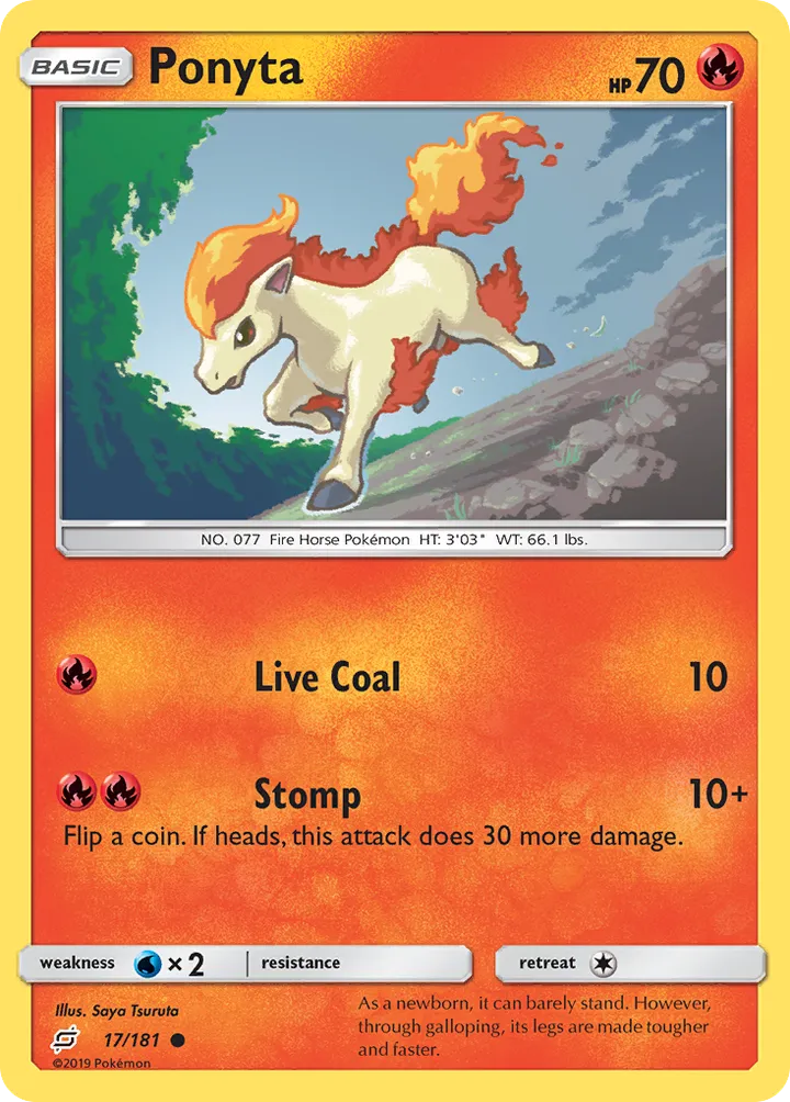 Sun & Moon—Team Up 영어판 Ponyta 17 카드 앞면