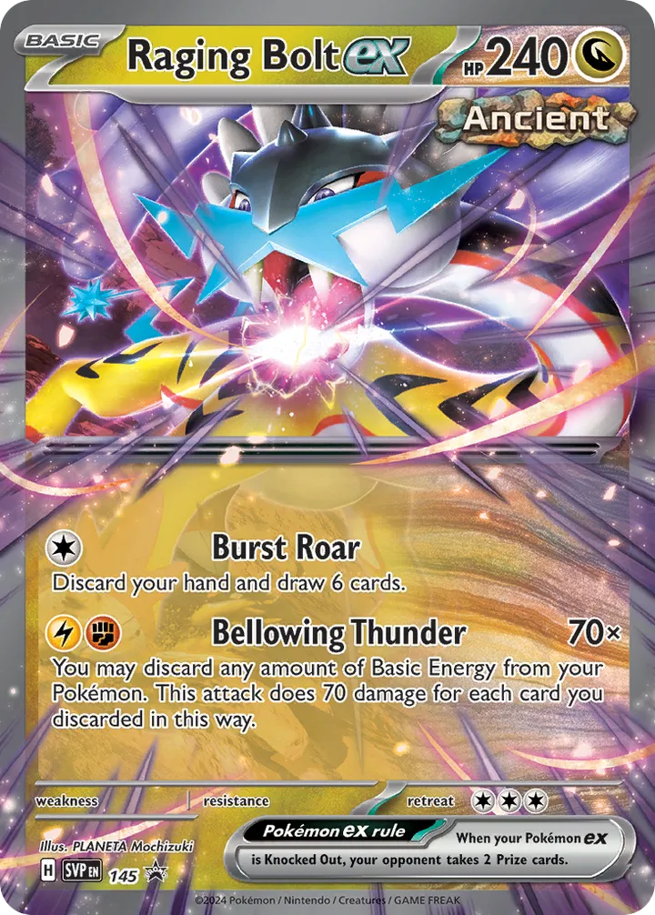 Front of Raging Bolt ex 145, SVP Black Star Promos English