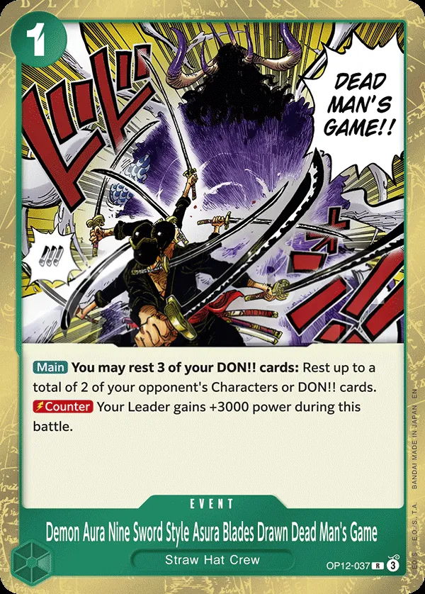 Legacy of the Master 영어판 Demon Aura Nine Sword Style Asura Blades Drawn Dead Man's Game OP12-037 카드 앞면