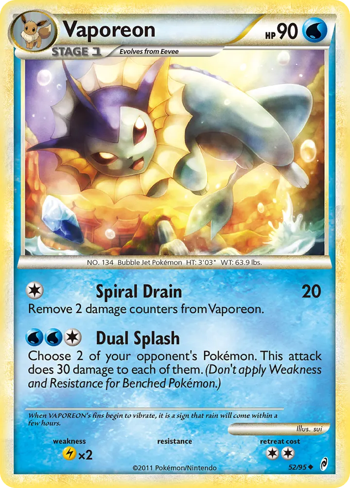 Pokémon TCG: Call of Legends 영어판 Vaporeon 52 카드 앞면