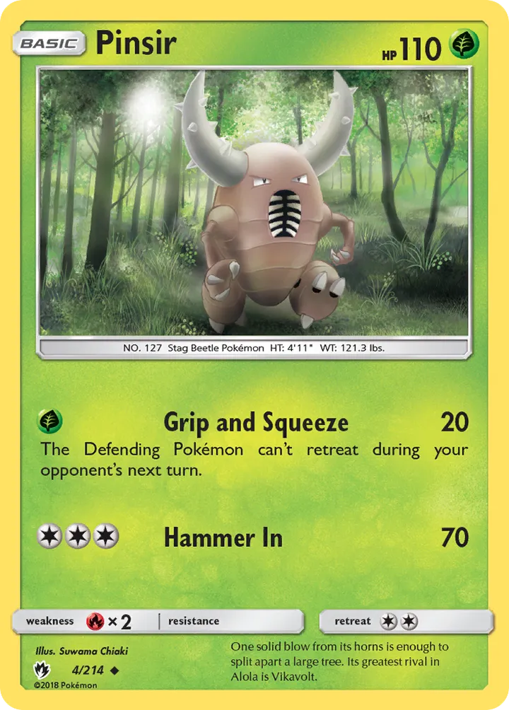 Sun & Moon—Lost Thunder 영어판 Pinsir 4 카드 앞면