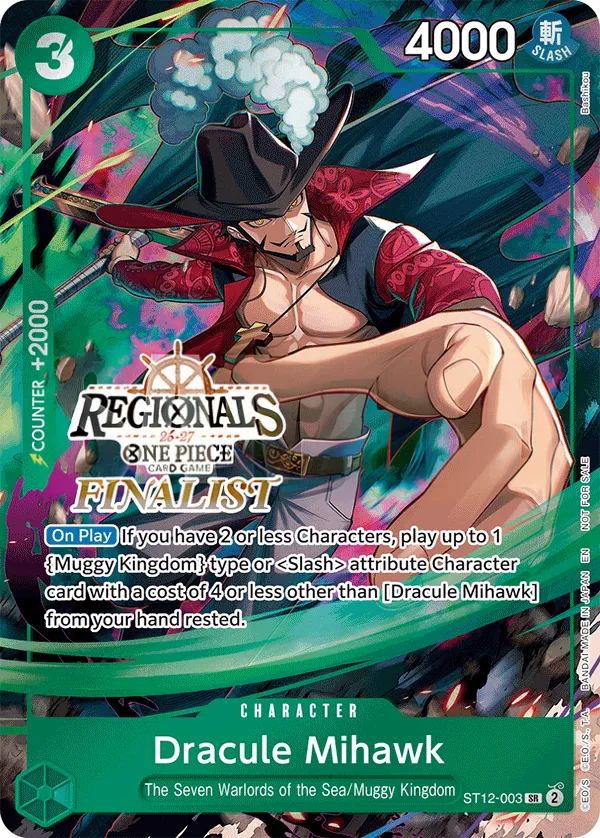 Zoro and Sanji 영어판 Dracule Mihawk ST12-003 · 리저널 파이널리스트 카드 앞면