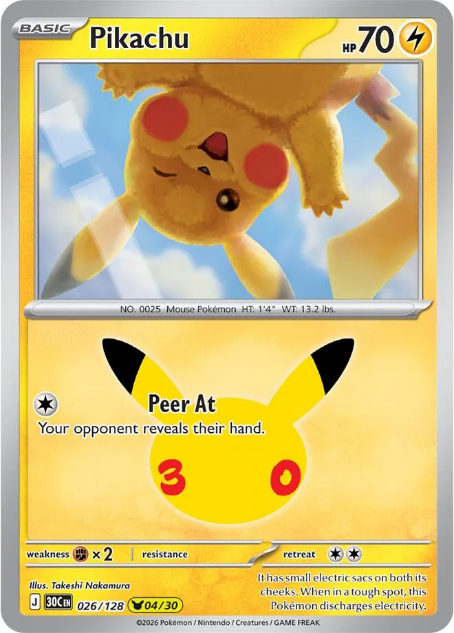 Pokémon TCG: 30th Celebration 英語版 Pikachu 26 カード表面