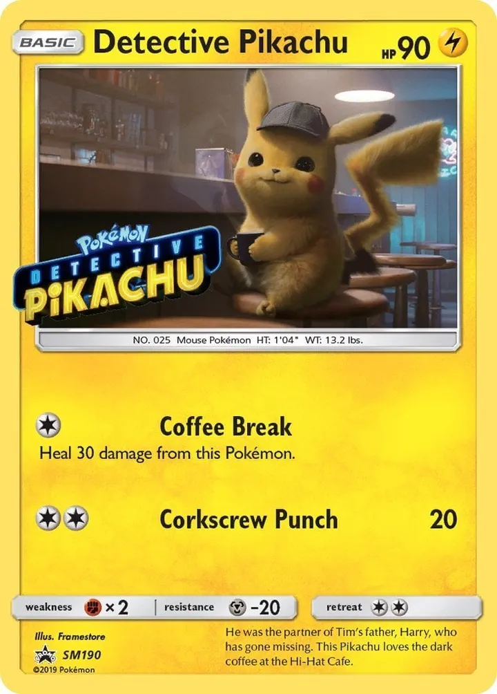 SM Black Star Promos 영어판 Detective Pikachu SM190 · 명탐정 피카츄 카드 앞면