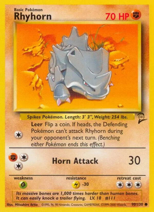 Front of Rhyhorn 90, Base Set 2 English