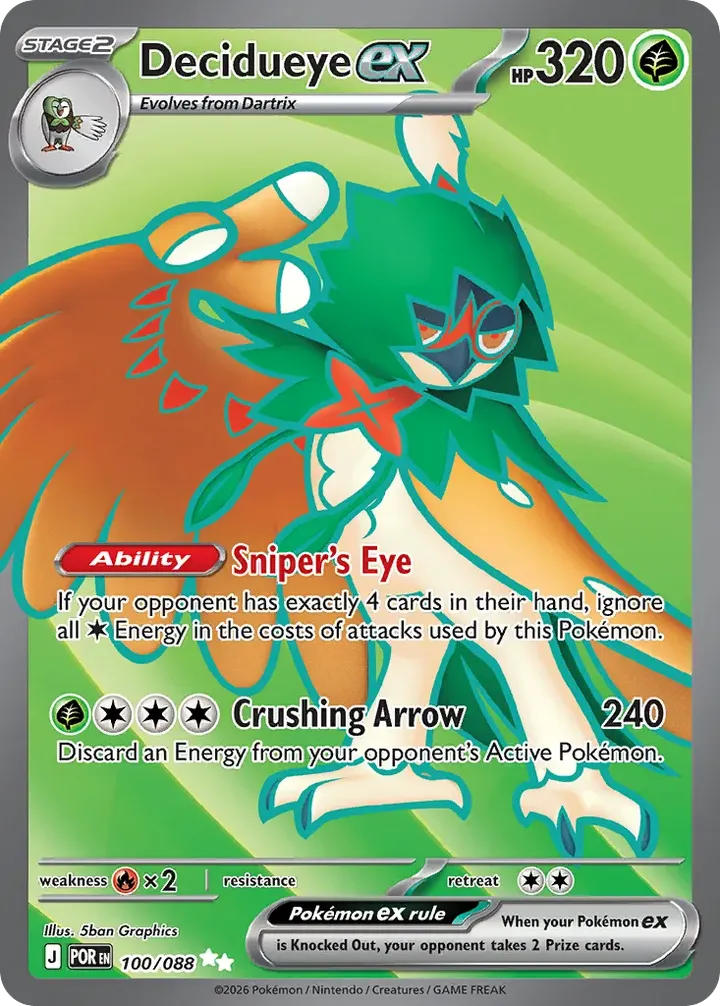 Mega Evolution—Perfect Order 영어판 Decidueye ex 100 카드 앞면