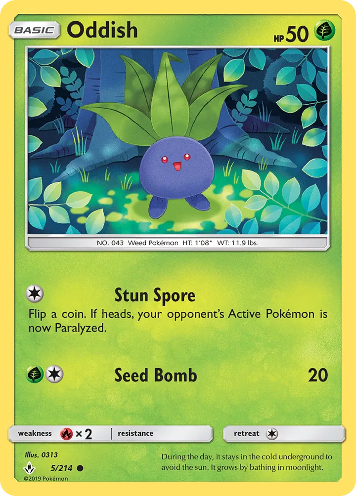 Sun & Moon—Unbroken Bonds 영어판 Oddish 5 카드 앞면