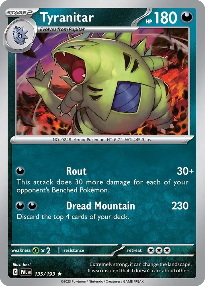 Scarlet & Violet—Paldea Evolved 영어판 Tyranitar 135 카드 앞면
