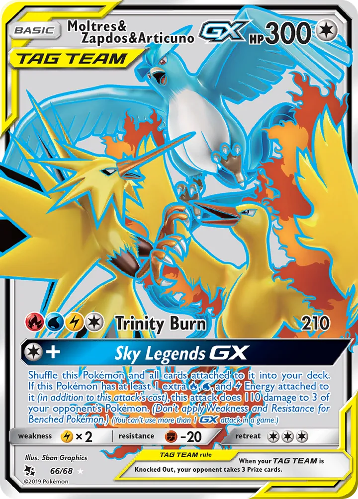 Hidden Fates 영어판 Moltres & Zapdos & Articuno-GX 66 카드 앞면