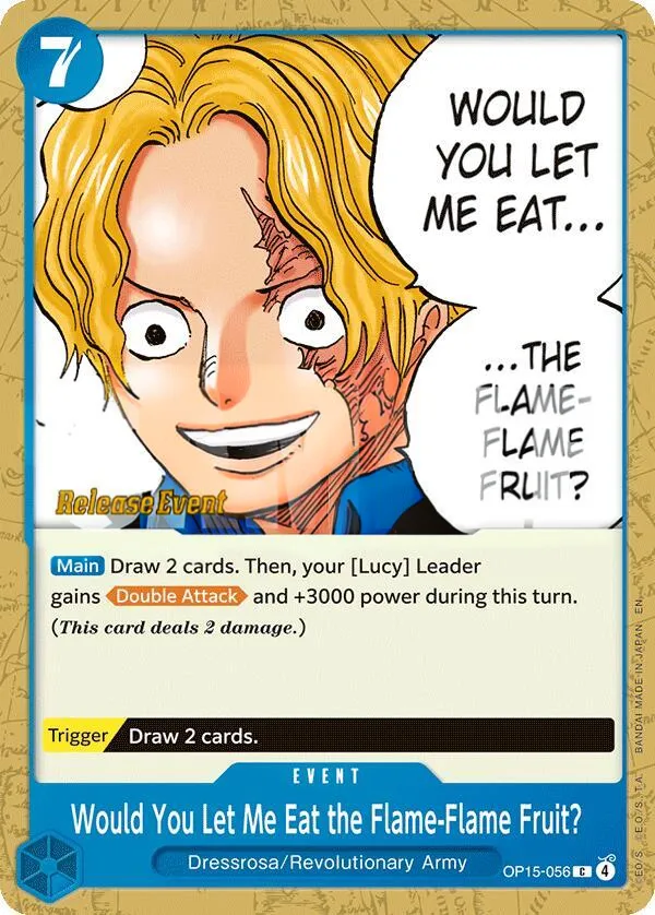 Adventure on Kami's Island 英語版 Would You Let Me Eat the Flame-Flame Fruit? OP15-056 · プレリリース カード表面