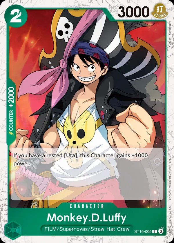 GREEN Uta 영어판 Monkey.D.Luffy ST16-005 · 패럴렐 카드 앞면