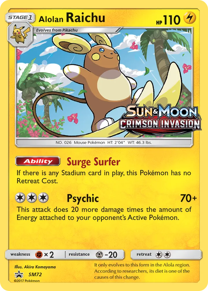 Front of Alolan Raichu SM72, SM Black Star Promos English