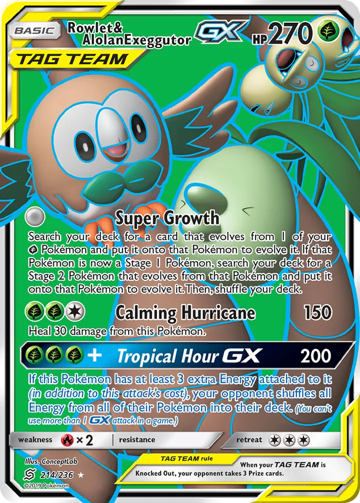 Sun & Moon—Unified Minds 英語版 Rowlet & Alolan Exeggutor-GX 214 カード表面