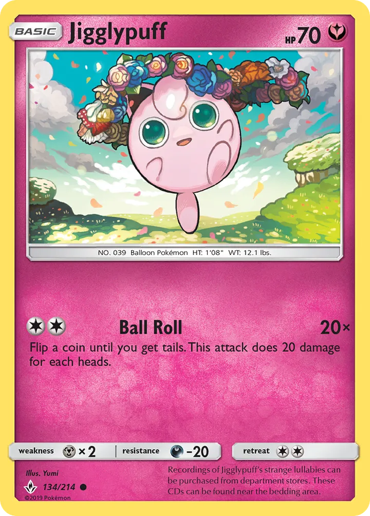 Sun & Moon—Unbroken Bonds 영어판 Jigglypuff 134 카드 앞면