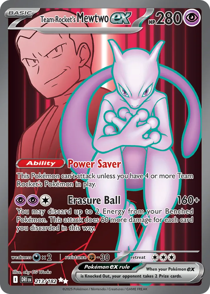 Scarlet & Violet—Destined Rivals 英語版 Team Rocket's Mewtwo ex 213 カード表面