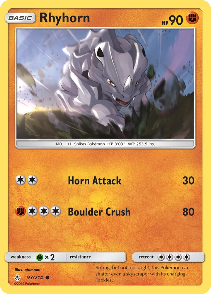 Sun & Moon—Unbroken Bonds 英語版 Rhyhorn 93 カード表面