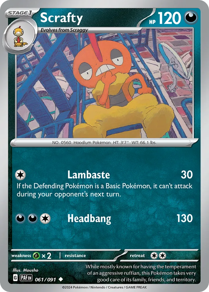 Front of Scrafty 61, Scarlet & Violet—Paldean Fates English