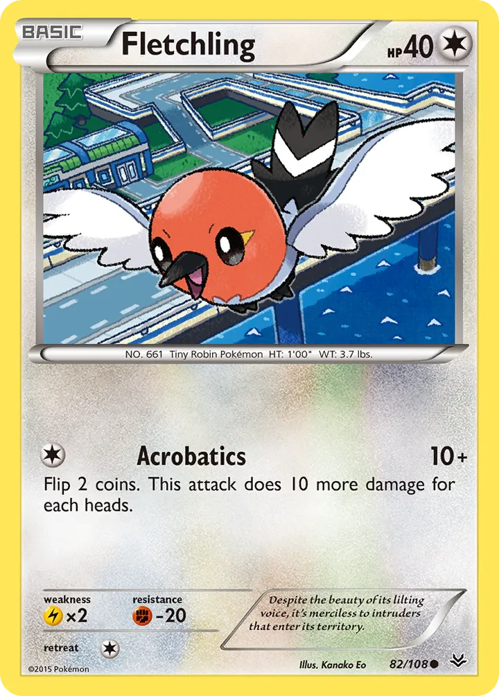 XY—Roaring Skies 영어판 Fletchling 82 카드 앞면